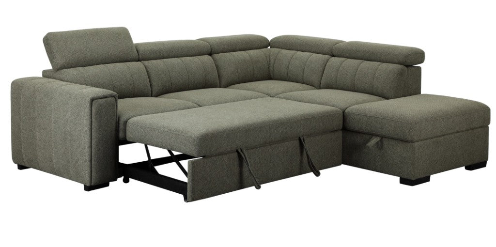 OFFO Odelia Fabric 2S W/Sofa Bed RHF Chaise & Ottoman -Green