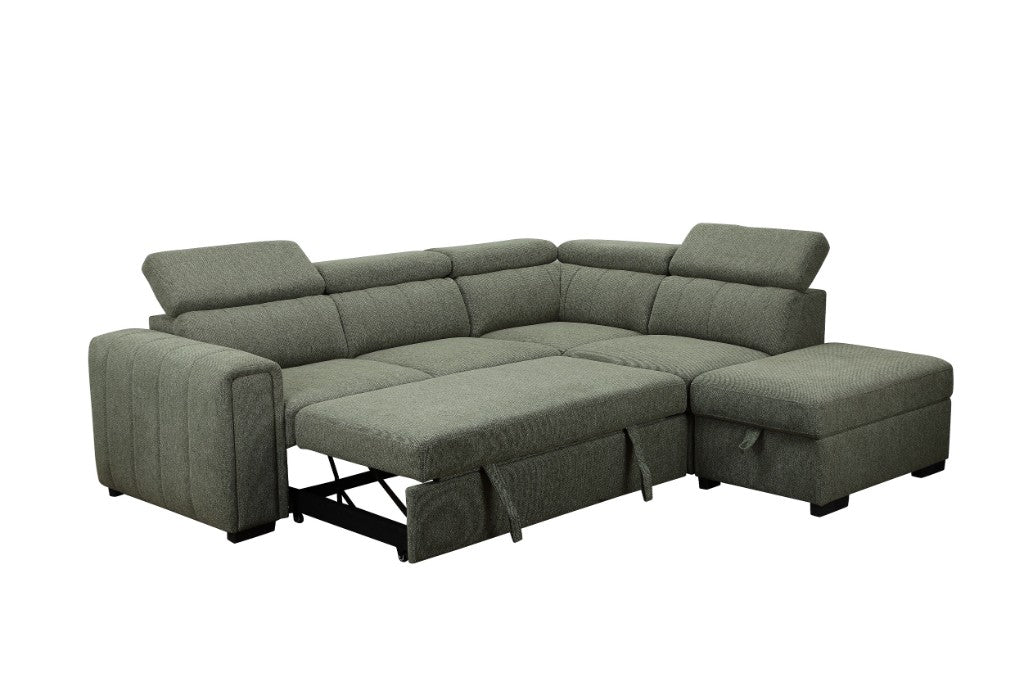 OFFO Odelia Fabric 2S W/Sofa Bed RHF Chaise & Ottoman -Green