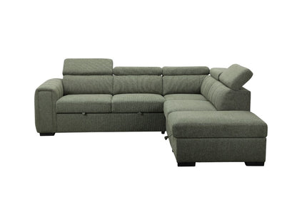 OFFO Odelia Fabric 2S W/Sofa Bed RHF Chaise & Ottoman -Green