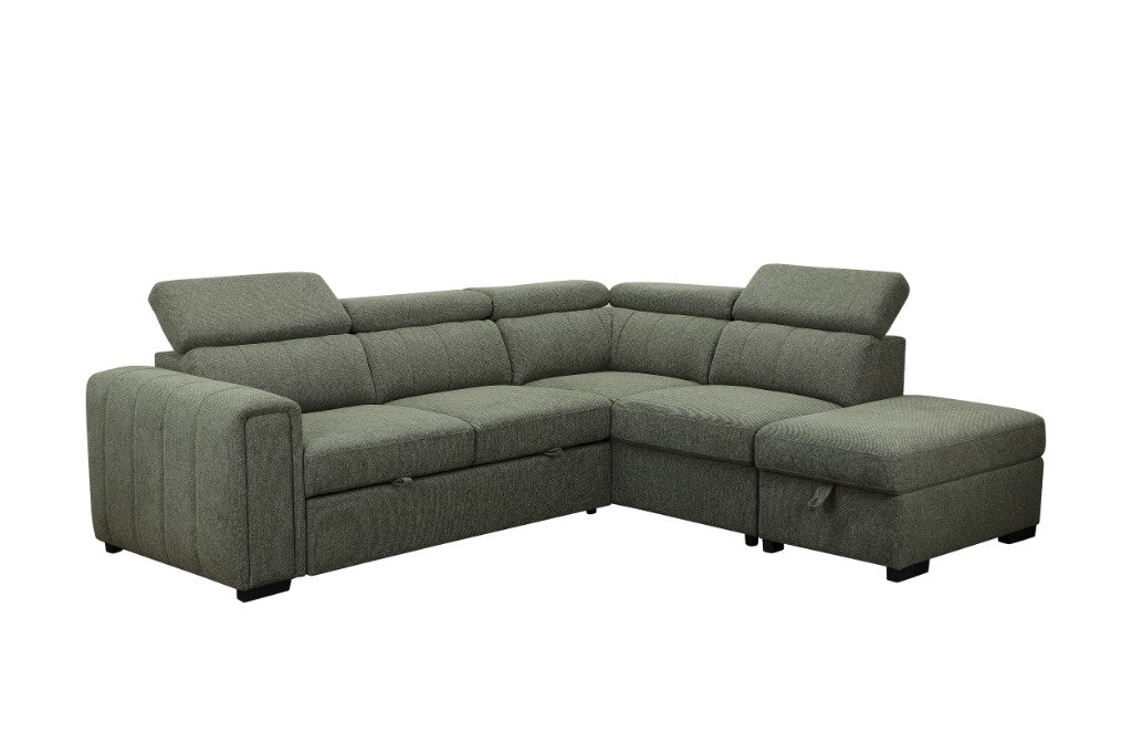 OFFO Odelia Fabric 2S W/Sofa Bed RHF Chaise & Ottoman -Green