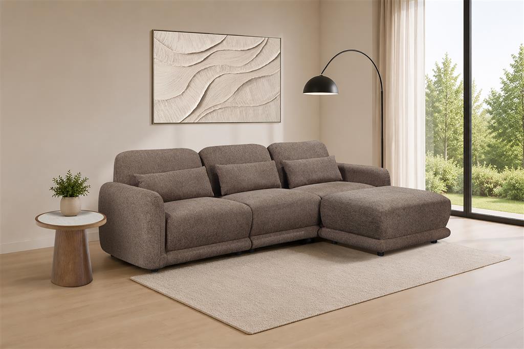 Pollyvix Fabric 3Seater Sofa W/Ottoman Plus 3XPillow
