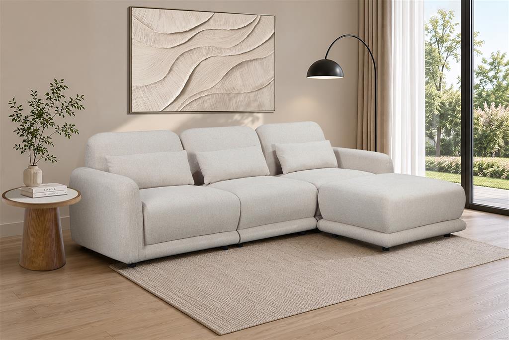 Pollyvix Fabric 3Seater Sofa W/Ottoman Plus 3XPillow
