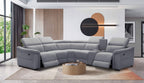 Robbvix Fabric Corner Modular W/2 End Electric Recliner -Grey