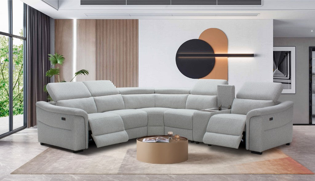 Robbie Fabric Corner Modular W/2 End Electric Recliner -Light Grey