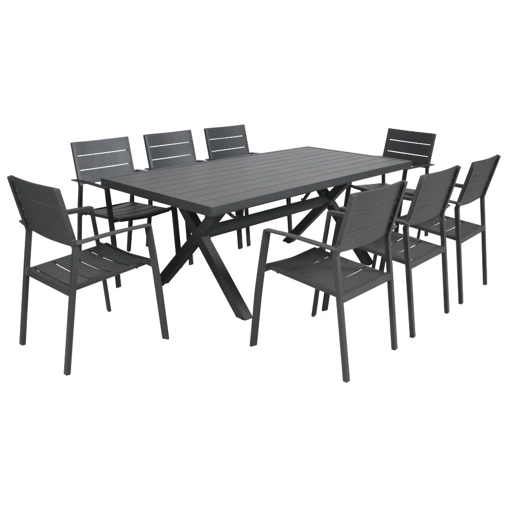 Marquee Isla 9PC 200CM Outdoor Dining Table Set-Gunmetal