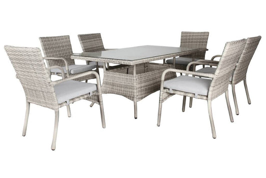 Priestly Outdoor Wicker 7PC Dining Set-Light Grey