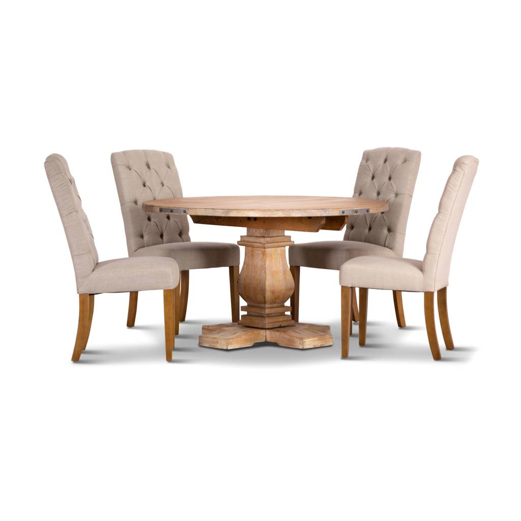Utavix 135cm Round Dining Table Plus 4 Chairs- Honey Wash