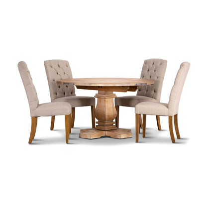 French Provincial Utah 135cm Round Dining Table Plus 4 Chairs- Honey Wash