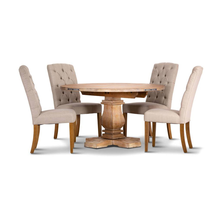 Utavix 135cm Round Dining Table Plus 4 Chairs- Honey Wash