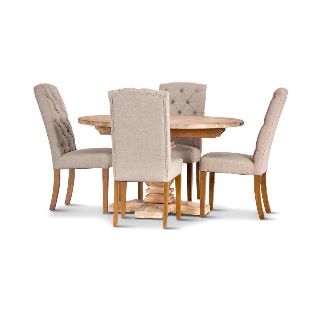 French Provincial Utah 135cm Round Dining Table Plus 4 Chairs- Honey Wash