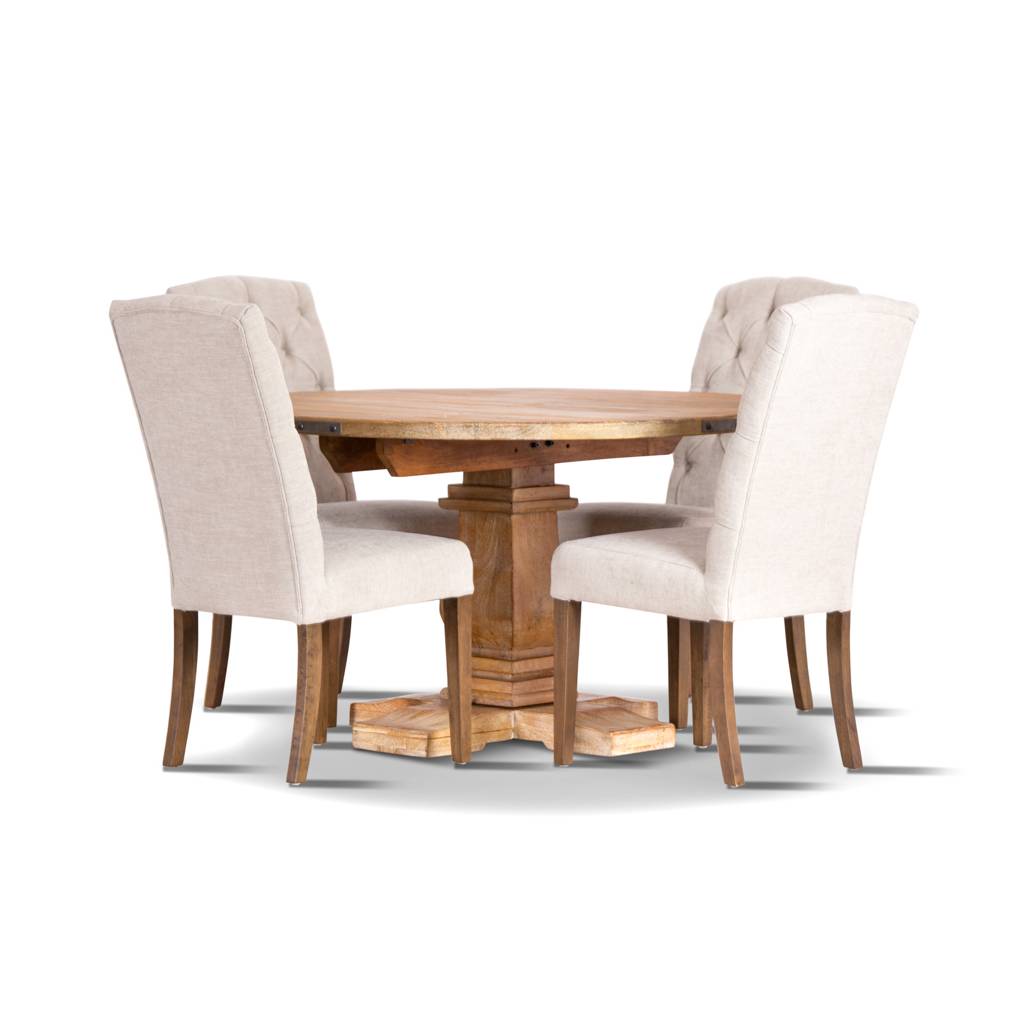 French Provincial Utah 135cm Round Dining Table Plus 4 Chairs- Honey Wash