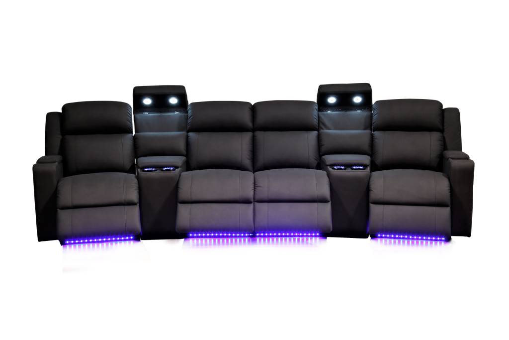 Home Cinema 4 Seater Electric Recliner Rhino Suede Fabric Sofa Black