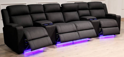 Home Cinema 4 Seater Electric Recliner Rhino Suede Fabric Sofa Black