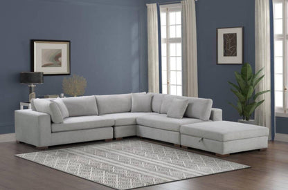 Cameo Fabric Modular Lounge with Ottoman- Light Grey