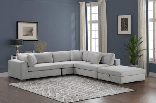 Cameo Fabric Modular Lounge with Ottoman- Light Grey