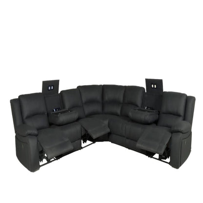 OFFO Captain 7 Seater Corner Modular Rhino Suede Electric Recliner Lounge Jet