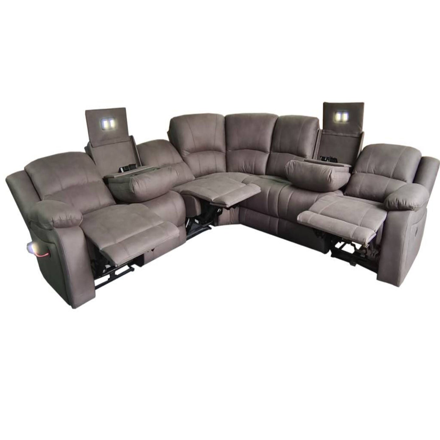 OFFO Captain 7 Seater Corner Modular Rhino Suede Electric Recliner Lounge Jet