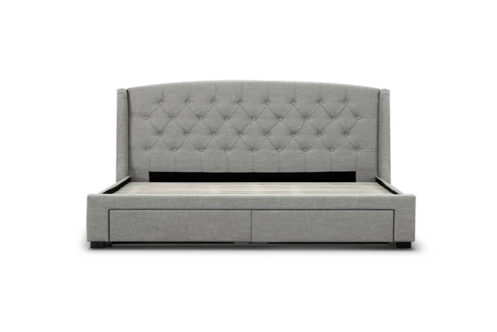 Kingsvix 4 Drawers Upholstered Fabric King Bed Stone Light Grey