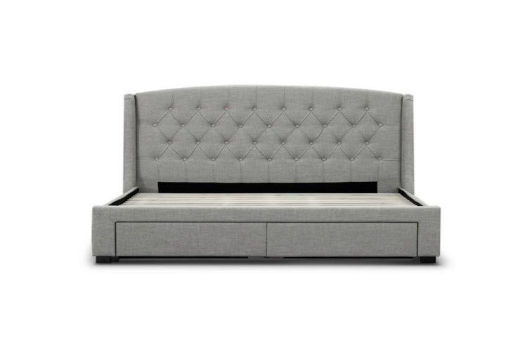 Kingsvix 4 Drawers Upholstered Fabric King Bed Stone Light Grey