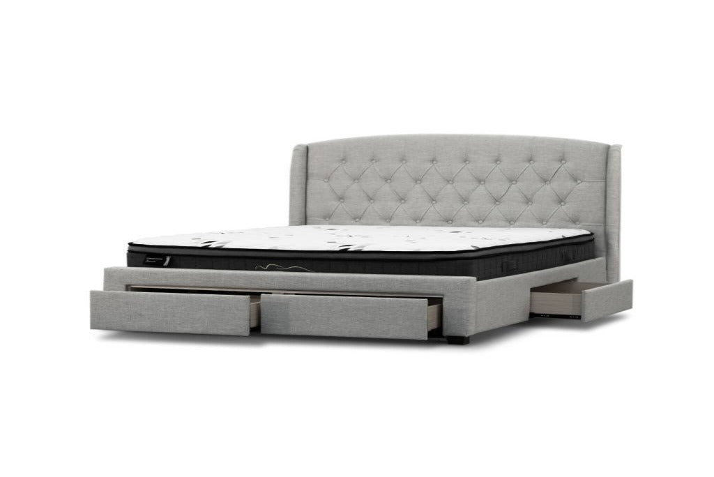 Kingsvix 4 Drawers Upholstered Fabric King Bed Stone Light Grey