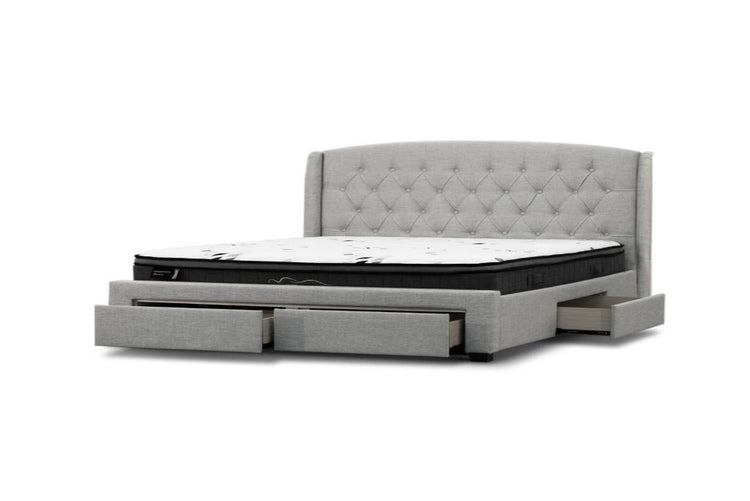 Kingsvix 4 Drawers Upholstered Fabric King Bed Stone Light Grey