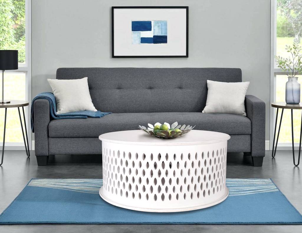 Mosaic Round Timber Coffee Table -Burnt / White