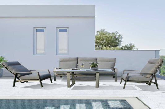 Palmadle Aluminium Frame Outdoor Sofa 4PC W/Coffee Table-Grey