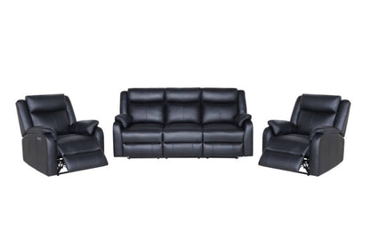 Pinnacle Murano Electric Recliner Leather Sofa 3+1+1 Set Black