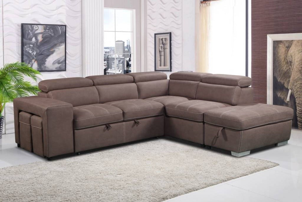 Positano Rhino Fabric SofaBed RHF Chaise Ottoman  -Mushroom ( BROWN)