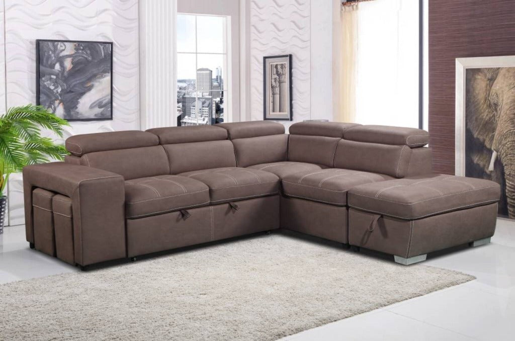 Positano Rhino Fabric SofaBed RHF Chaise Ottoman  -Mushroom ( BROWN)