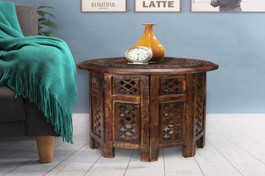 India Solid Timber OCT Legs Coffee/ Side Table 50CM -Burnt / White