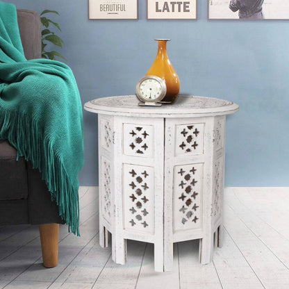 India Solid Timber OCT Legs Coffee/ Side Table 50CM -Burnt / White