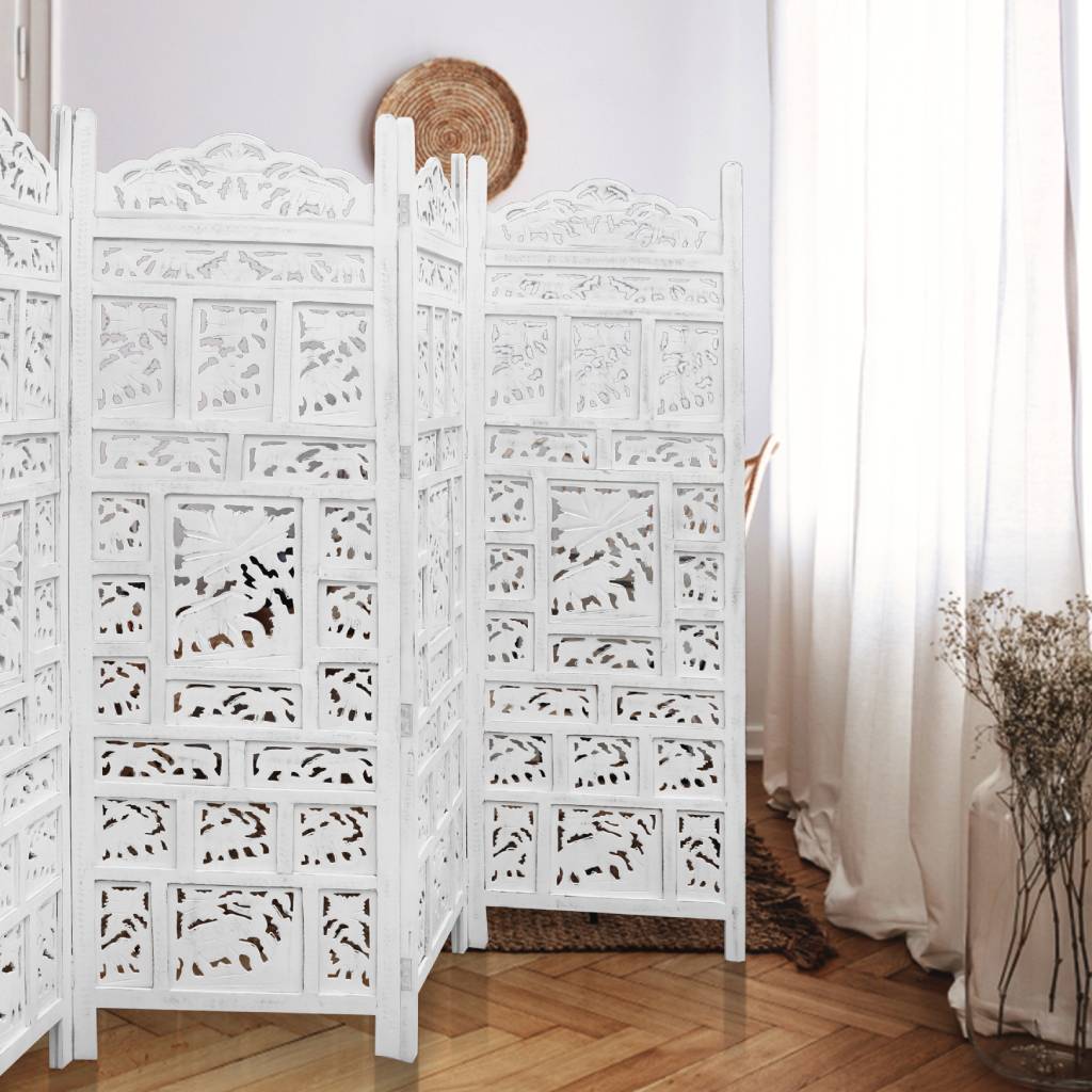 Elephant Design White Antique Partition Wall Decorative Privacy Screen