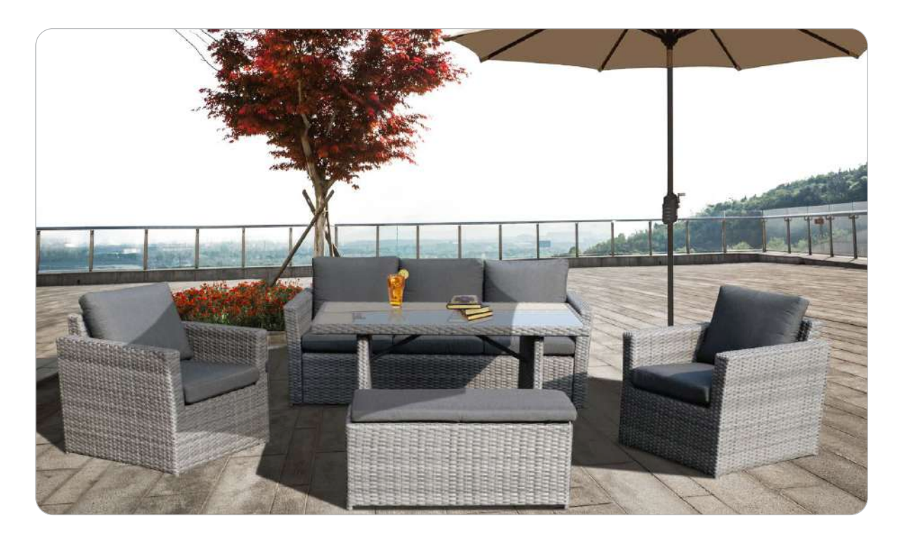 Mansard Aluminium Frame Wicker Outdoor Lounge Modular Set - GREY