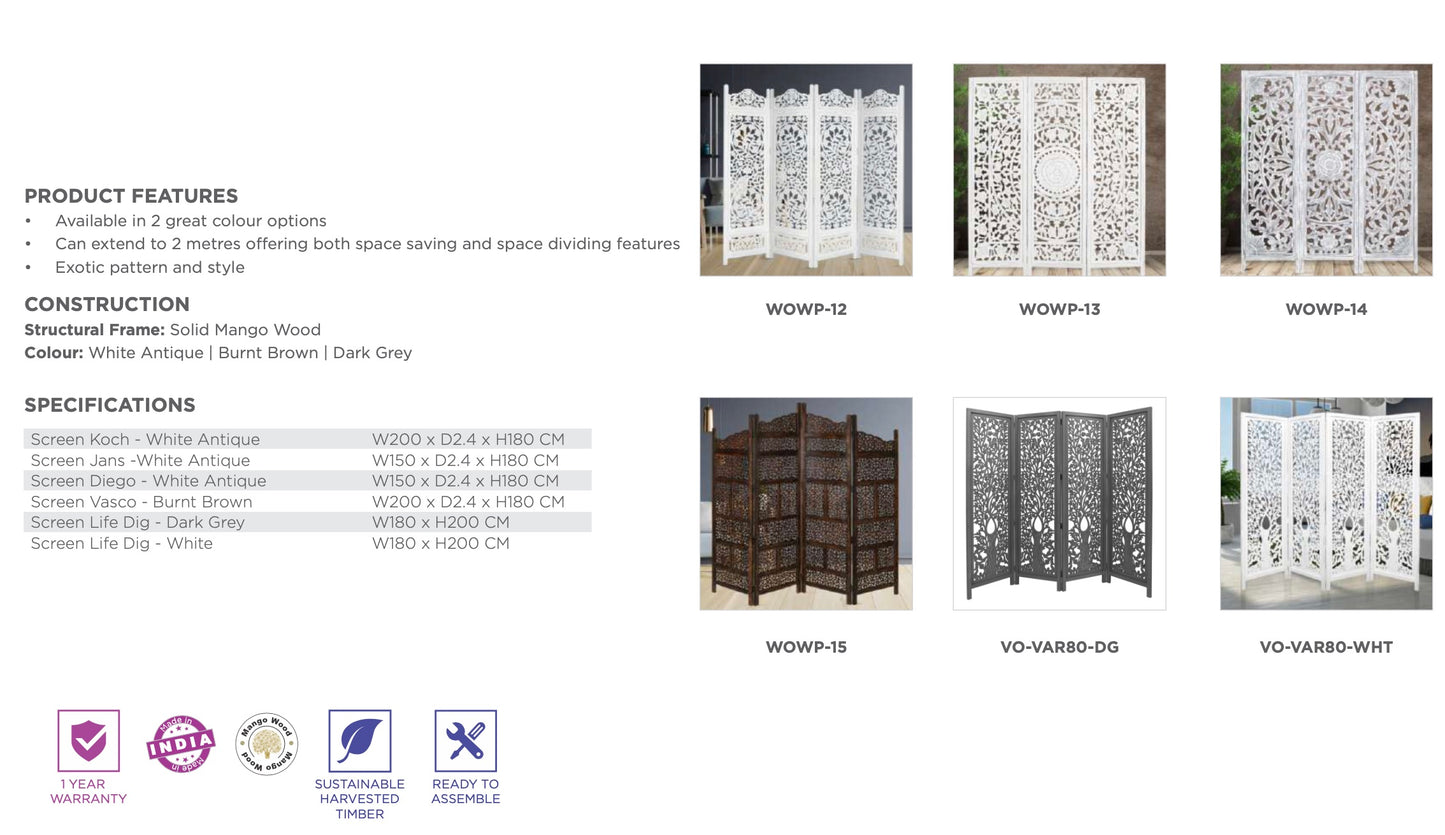 Koch White Antique Partition Wall Decorative Privacy Screen