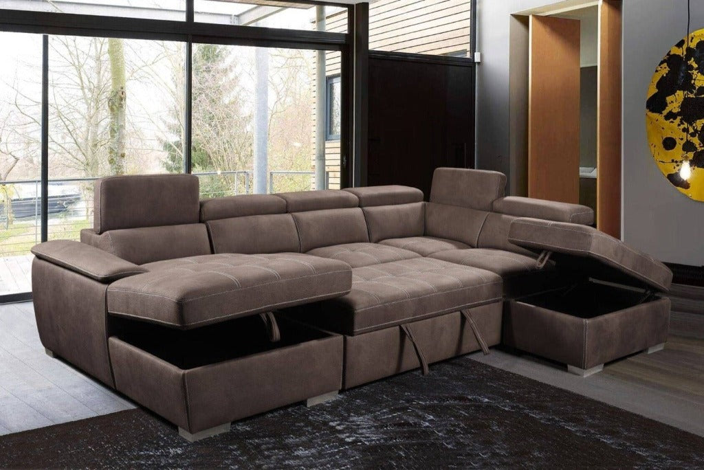 OFFO Brighton Rhino Suede Fabric 6 Seater Sofa Bed Lounge - Mushroom ( Brown)