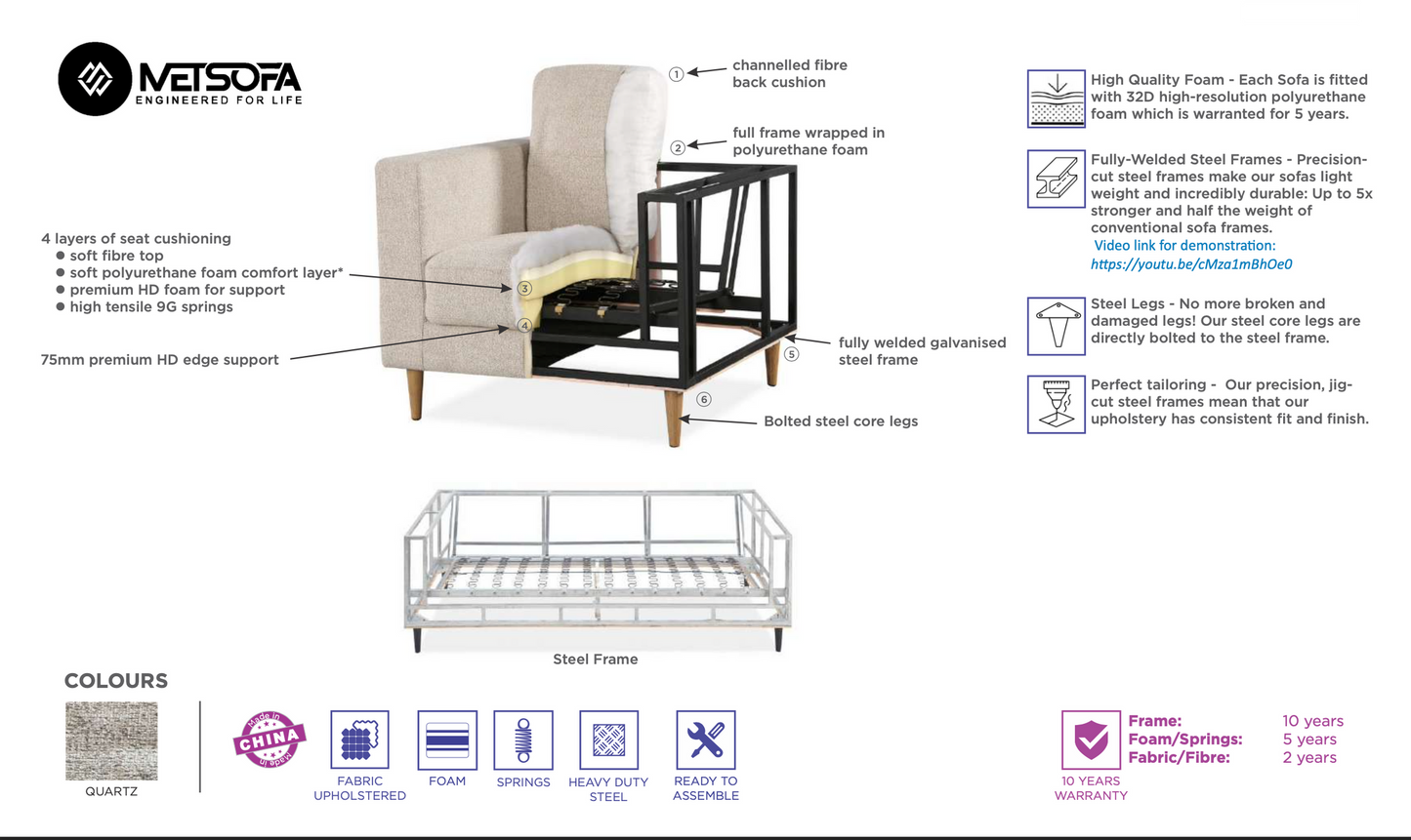 Opra Fabric 5 Seater Sofa Lounge-Mink