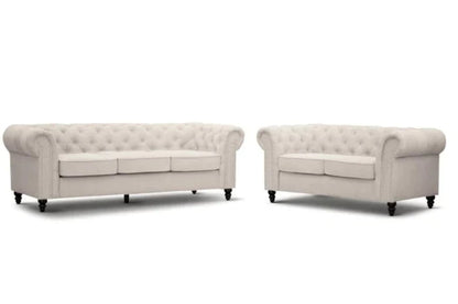 Royal Chesterfield 3 Seater Fabric Sofa Beige