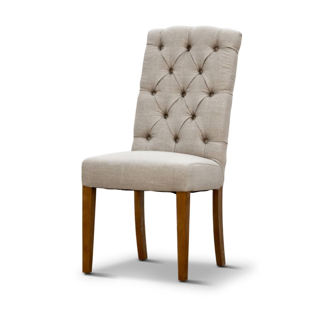 Royal Design Linen Fabric Dining Chair - Beige / Charcoal