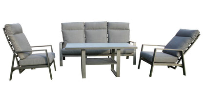 Palmadle Aluminium Frame Outdoor Sofa 4PC W/Coffee Table-Grey